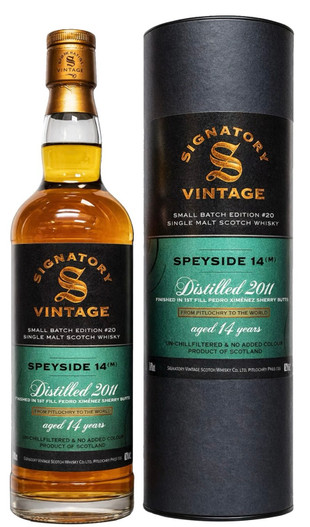 Signatory Vintage Speyside (m) 14 Year Old, Single Malt Scotch Whisky. Bottle with presentation tube.