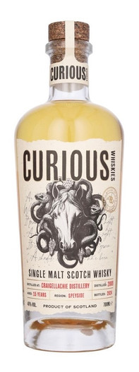 Front View of Curious Whiskies Craigellachie 15 Year Old, Speyside Single Malt Scotch Whisky Bottle.