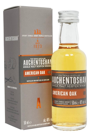 Auchentoshan American Oak Miniature, Lowland Single Malt Scotch Whisky. Bottle and presentation box.