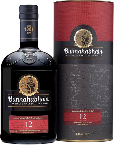 Bunnahabhain 12 year old Islay Single Malt Scotch Whisky. Bottle with presentation tube.