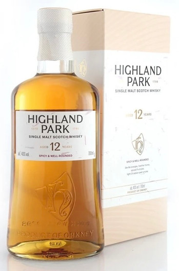 Highland Park 12 Year Old, Highland Single Malt Scotch Whisky. Bottle and presentation box.