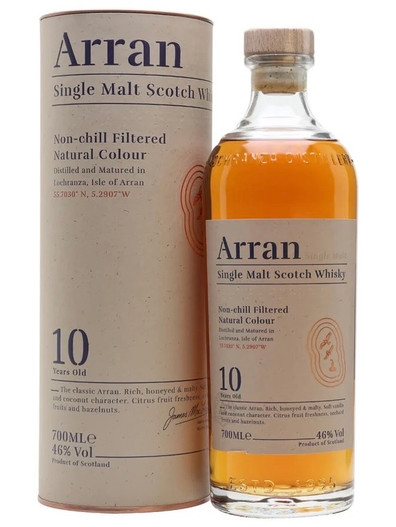 Arran, 10 Year Old, Highland Single Malt Scotch Whisky. Bottle with presentation tube.