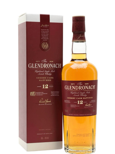 The Glendronach 12 Year Old, Highland Single Malt Scotch Whisky. Bottle and presentation box.