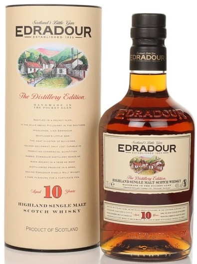 Edradour 10 Year Old, The Distillery Edition, Highland Single Malt Scotch Whisky, Bottle and presentation tube.