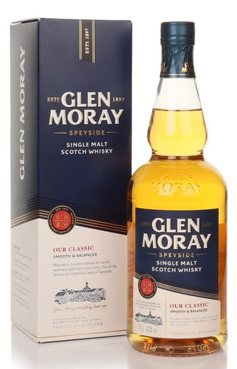Glen Moray Elgin Classic, Speyside Single Malt Scotch Whisky. Bottle and presentation box.