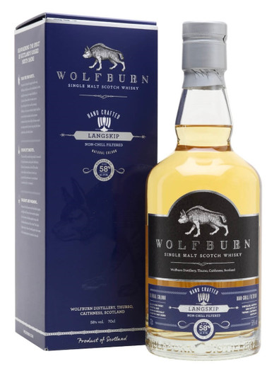 Wolfburn Langskip Cask Strength, Highland Single Malt Scotch Whisky. Bottle and presentation box.