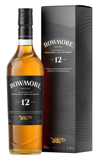 Bowmore 12 Year Old, Islay Single Malt Scotch Whisky, Bottle and presentation box.
