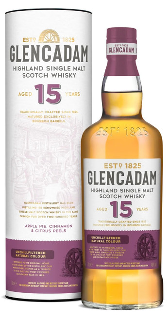 Glencadam 15 Year Old, Highland Single Malt Scotch Whisky. Bottle and presentation tube.