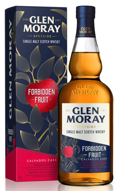 Glen Moray Calvados Cask Finish, Speyside Single Malt Scotch Whisky. Bottle with presentation box.