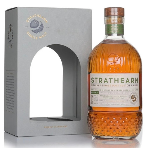 Strathearn Batch 3, Highland Single Malt Scotch Whisky. Bottle and presentation box.