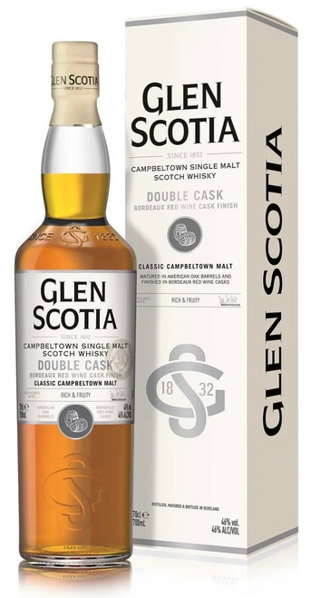 Glen Scotia Double Cask Bordeaux Red Wine Cask Finish, Campbeltown Single Malt Scotch Whisky. Bottle and Presentation Box.