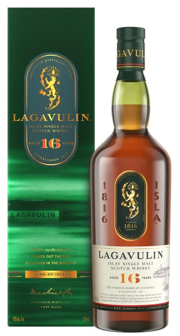 Lagavulin 16 Year Old Islay Single Malt Scotch Whisky. Bottle and presentation box.