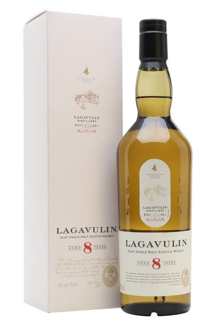 Lagavulin Aged 8 Years, Islay Single Malt Scotch Whisky. Bottle and presentation box.