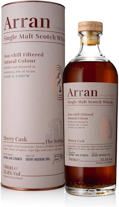 Arran "The Bodega" Sherry Cask, Highland Single Malt Whisky. Bottle and presentation tube.