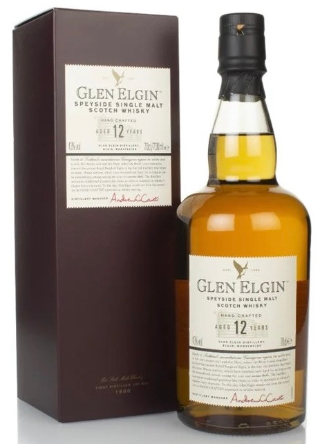 Glen Elgin 12 Year Old, Speyside Single Malt Scotch Whisky. Bottle and presentation box.