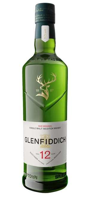 Glenfiddich 12 Year Old, Speyside Single Malt Scotch Whisky Bottle.