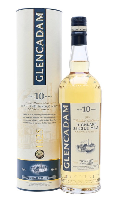 Glencadam 10 Year Old, Highland Single Malt Scotch Whisky. Bottle and presentation tube.