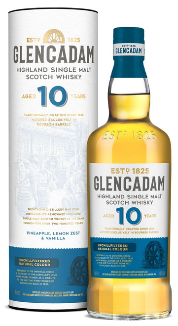 Glencadam 10 Year Old, Highland Single Malt Scotch Whisky. Bottle and presentation tube.