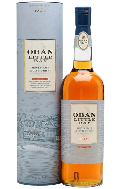Oban Little Bay, Highland Single Malt Scotch Whisky. Bottle and presentation tube.