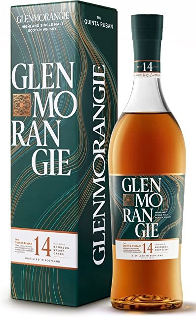 Glenmorangie Quinta Ruban 14 Year Old, Highland Single Malt Scotch Whisky. Bottle and presentation box.