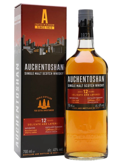 Auchentoshan 12 Year Old, Lowland Single Malt Scotch Whisky. Bottle and Presentation Box