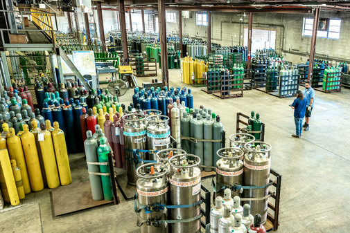 A warehouse full of tanks of different types of gases