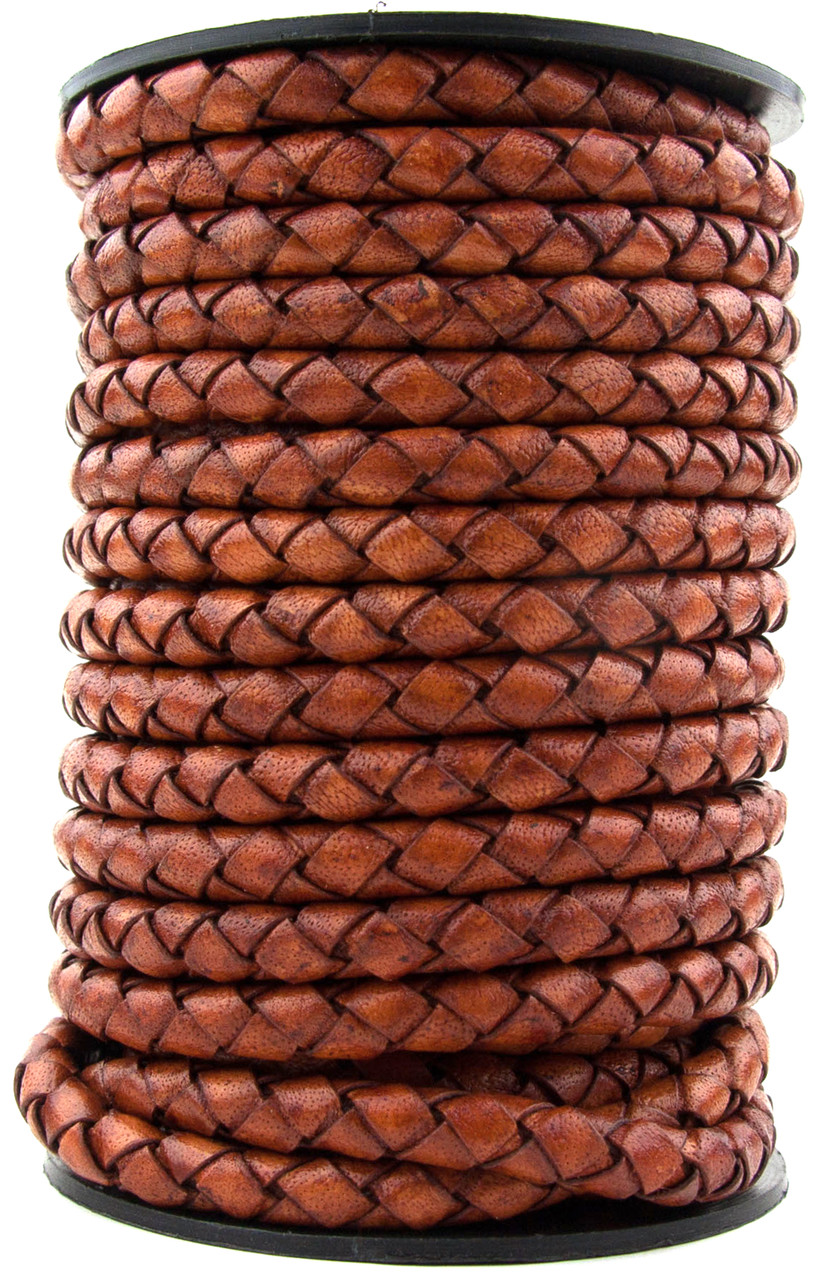 Round braided leather cord Ø6,0mm - antique red brown, 9,09 €