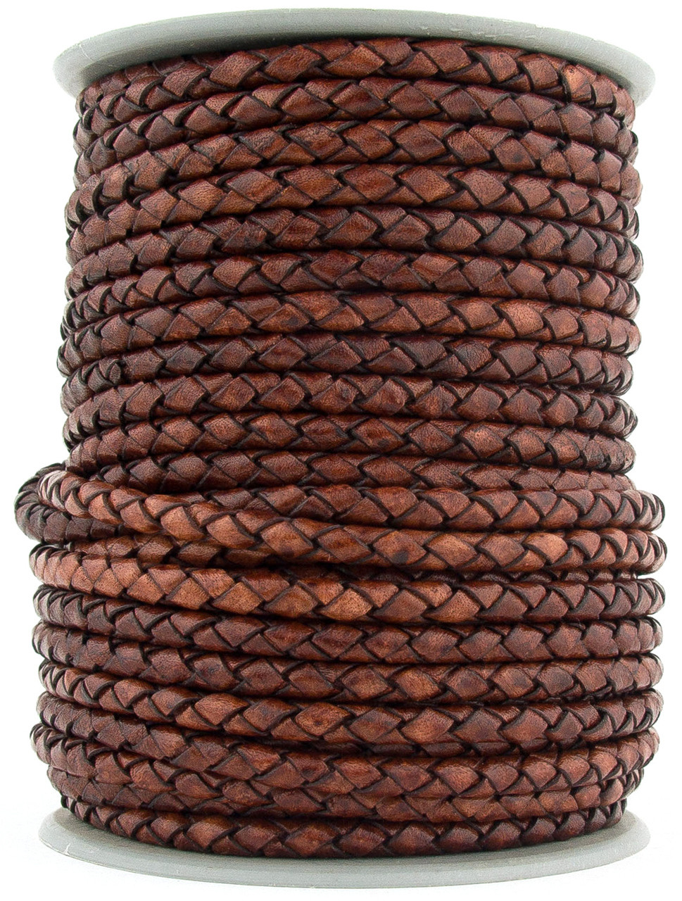 Distressed Brown Round Bolo Braided Leather Cord 4mm