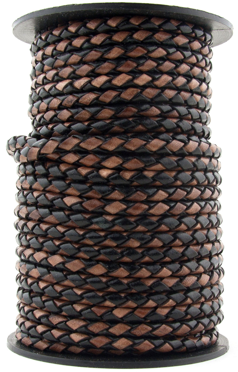 Xsotica Black Brown Round Bolo Braided Leather Cord 5 mm - Choose Length