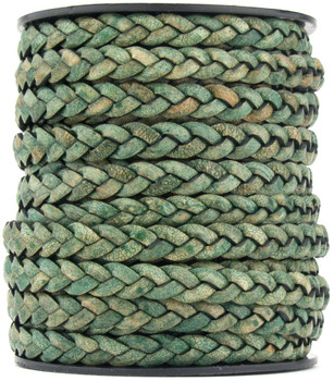Desert Green Natural Dye Flat Braided Leather Cord 5 mm  Desert Green Natural Dye Flat Braided Leather Cord 5 mm