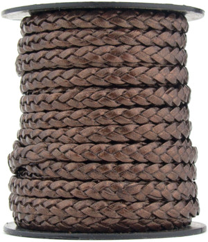 Brown Metallic Flat Braided Leather Cord 5 mm  Brown Metallic Flat Braided Leather Cord 5 mm