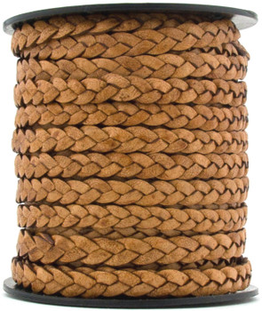 Tan Natural Dye Flat Braided Leather Cord 5 mm  Tan Natural Dye Flat Braided Leather Cord 5 mm