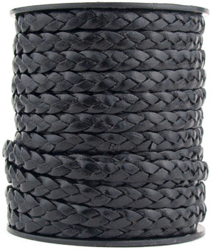 Black Flat Braided Leather Cord 5 mm  Black Flat Braided Leather Cord 5 mm