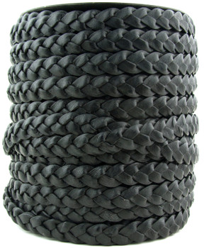 Black Natural Flat Braided Leather Cord 10 mm