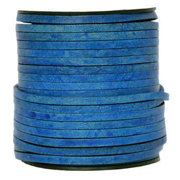 Royal Blue Flat Leather Cord  3mm x 2mm - 1 Yard