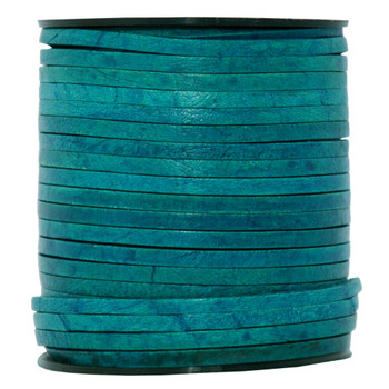 Turquoise Natural Flat Leather Cord  3mm x 2mm - 1 Yard