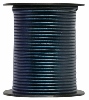 Navy Blue Metallic Round Leather Cord 1.0mm 100 meters