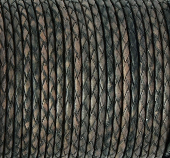 Xsotica Gray Distressed Natural Dye Flat Braided Leather Cord 5 mm