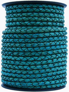 Turquoise Natural Dye Genuine Round Bolo Braided Leather Cord 4 mm  Turquoise Natural Dye Genuine Round Bolo Braided Leather Cord 4 mm