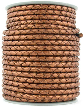 Copper Metallic Round Bolo Braided Leather Cord 5 mm  Copper Metallic Round Bolo Braided Leather Cord 5 mm