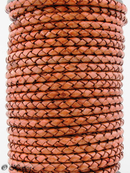 Light Brown Natural Dye Genuine Round Bolo Braided Leather Cord 5 mm 