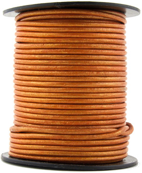 Orange Metallic Round Leather Cord 2.0mm 10 meters (11 yards)