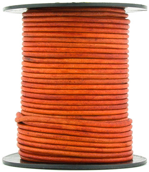 Orange Natural Dye Round Leather Cord 2.0mm 25 meters