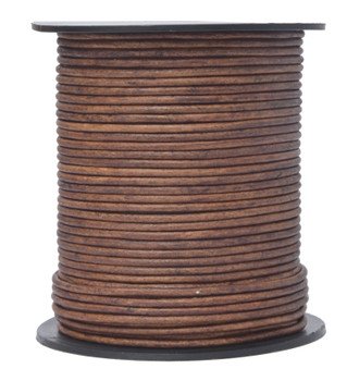 Brown Antique Natural Dye Round Leather Cord 2.0mm 25 meters (27 yards)
