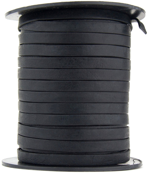 Black Natural Dye Flat Leather Cord  5 mm 1 Yard