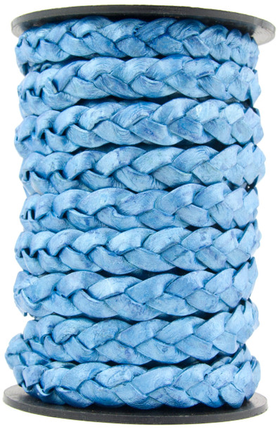 Xsotica Blue Metallic Flat Braided Leather Cord 10 mm 1 Yard