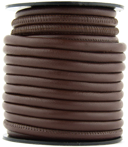 Brown Dark Nappa Stitched Round Leather Cord 5 mm 1 Yard