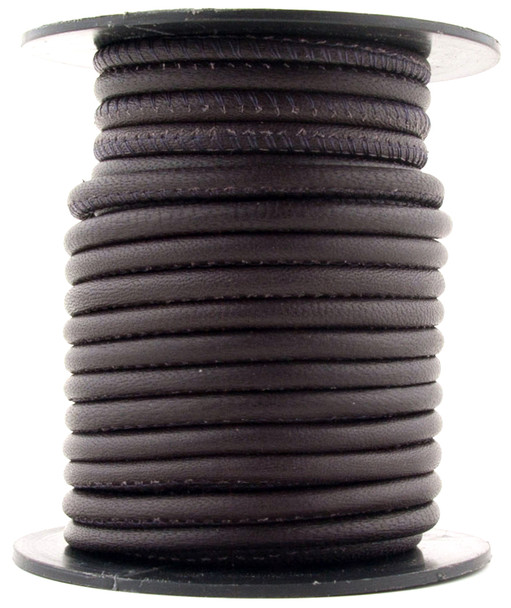Xsotica Dark Chocolate Nappa Stitched Round Leather Cord 4 mm 1 Yard