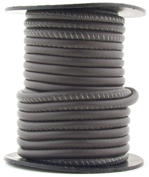 Xsotica Dark Gray Nappa Stitched Round Leather Cord 4 mm 1 Yard