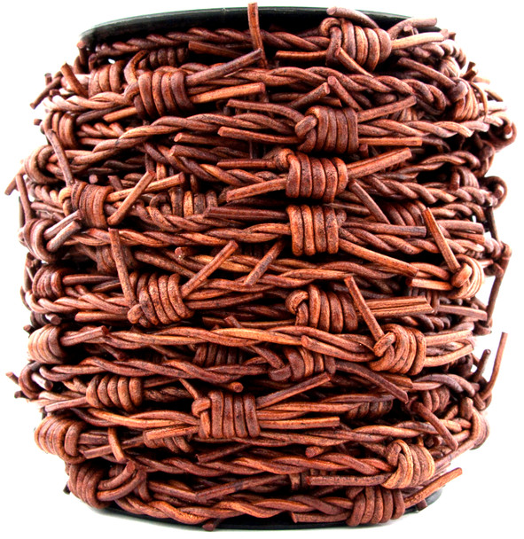 Distressed Brown Barbed Wire Leather Cord-1 Meter